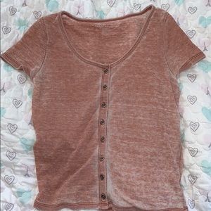 American Eagle Baby Tee Orange/Tan Buttons